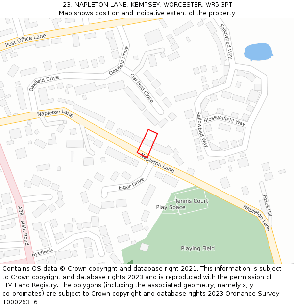 23, NAPLETON LANE, KEMPSEY, WORCESTER, WR5 3PT: Location map and indicative extent of plot