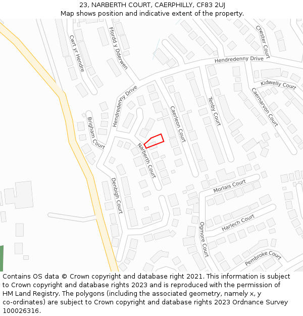 23, NARBERTH COURT, CAERPHILLY, CF83 2UJ: Location map and indicative extent of plot