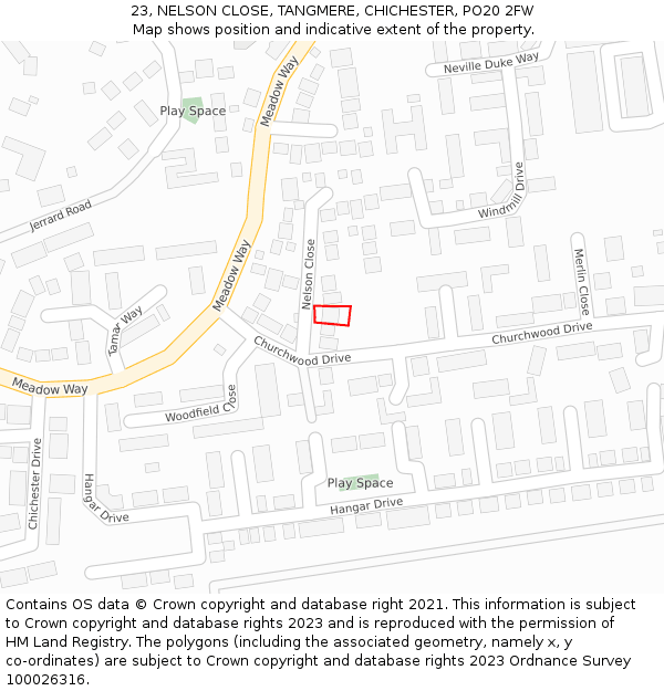 23, NELSON CLOSE, TANGMERE, CHICHESTER, PO20 2FW: Location map and indicative extent of plot