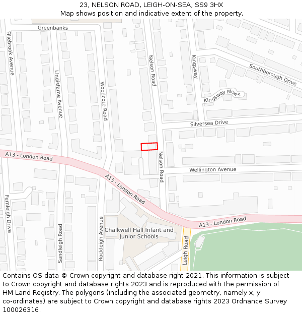23, NELSON ROAD, LEIGH-ON-SEA, SS9 3HX: Location map and indicative extent of plot