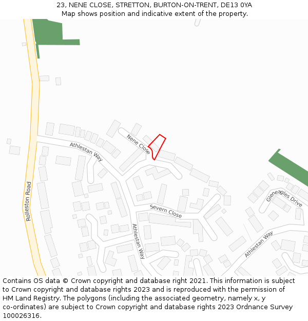23, NENE CLOSE, STRETTON, BURTON-ON-TRENT, DE13 0YA: Location map and indicative extent of plot