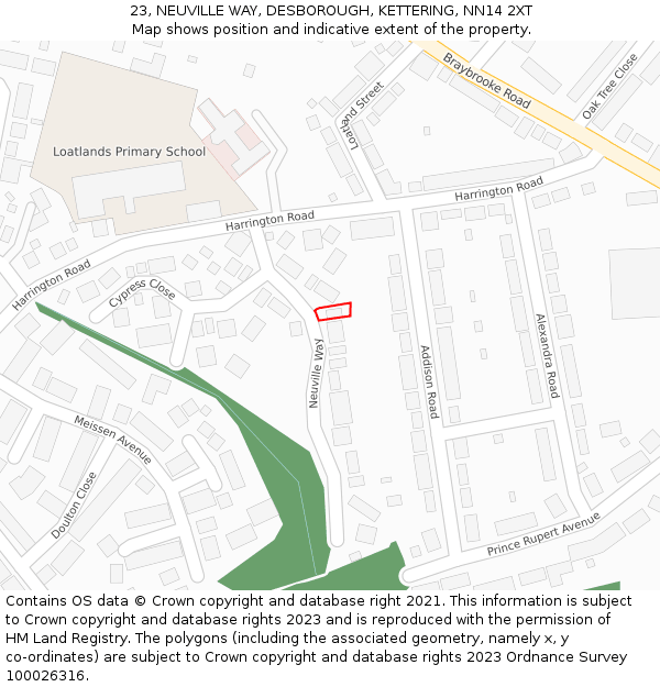 23, NEUVILLE WAY, DESBOROUGH, KETTERING, NN14 2XT: Location map and indicative extent of plot