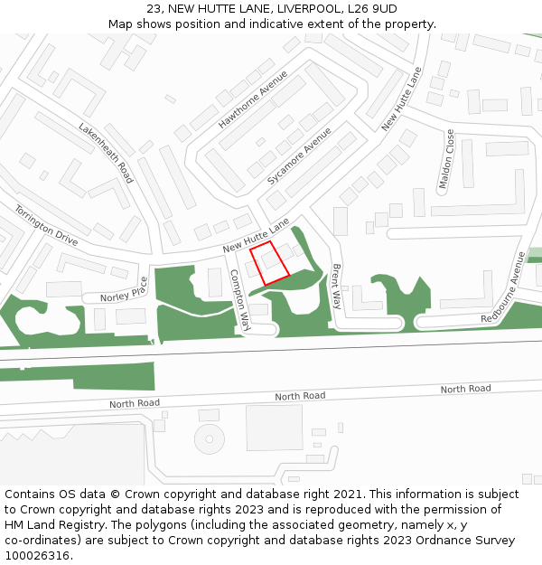 23, NEW HUTTE LANE, LIVERPOOL, L26 9UD: Location map and indicative extent of plot