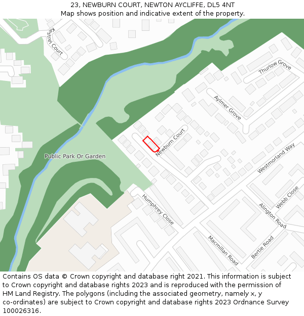 23, NEWBURN COURT, NEWTON AYCLIFFE, DL5 4NT: Location map and indicative extent of plot