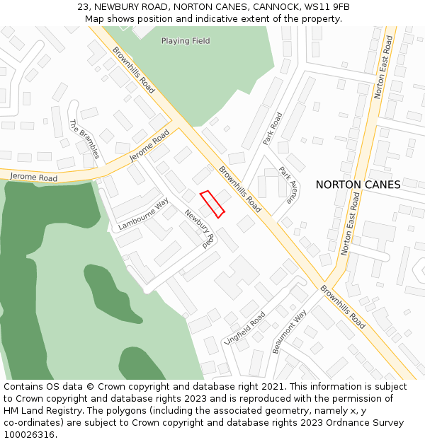 23, NEWBURY ROAD, NORTON CANES, CANNOCK, WS11 9FB: Location map and indicative extent of plot