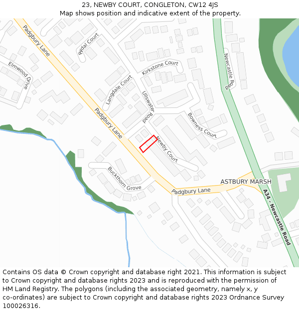 23, NEWBY COURT, CONGLETON, CW12 4JS: Location map and indicative extent of plot