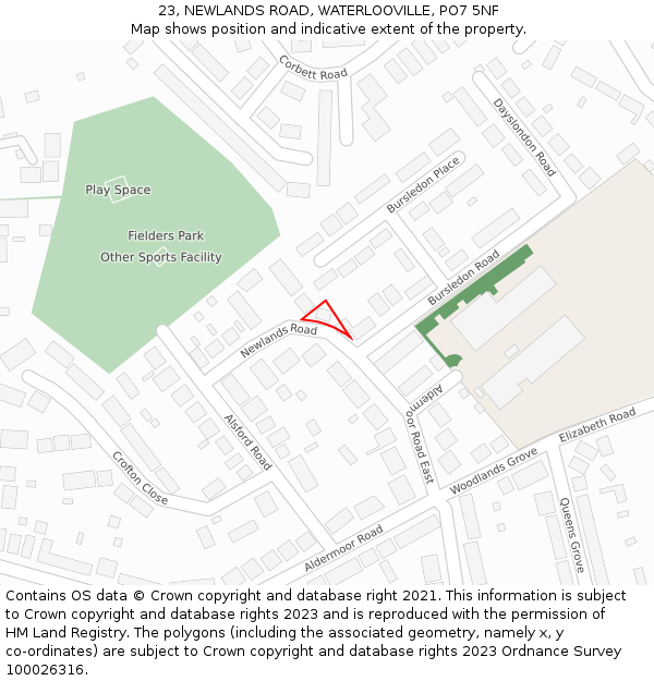 23, NEWLANDS ROAD, WATERLOOVILLE, PO7 5NF: Location map and indicative extent of plot