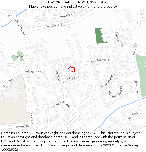 23, NEWSON ROAD, SWINDON, SN25 1AD: Location map and indicative extent of plot