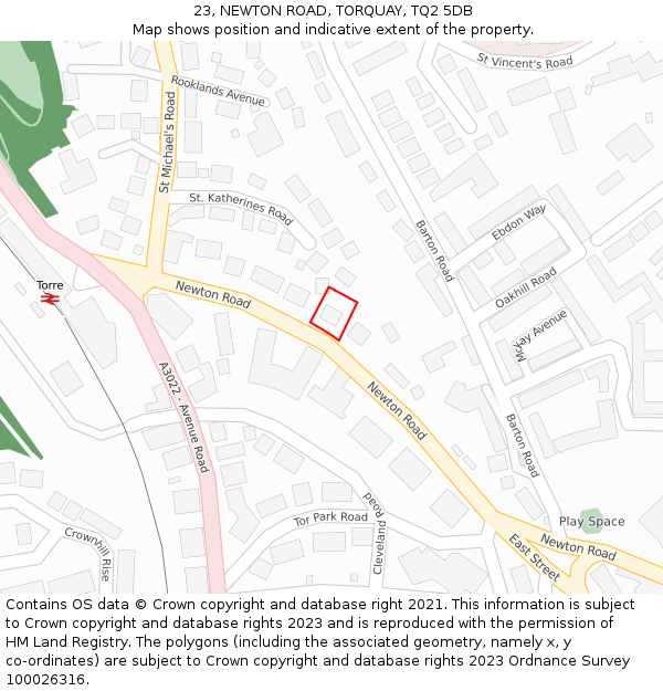23, NEWTON ROAD, TORQUAY, TQ2 5DB: Location map and indicative extent of plot