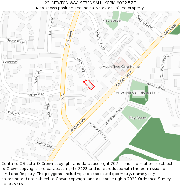 23, NEWTON WAY, STRENSALL, YORK, YO32 5ZE: Location map and indicative extent of plot