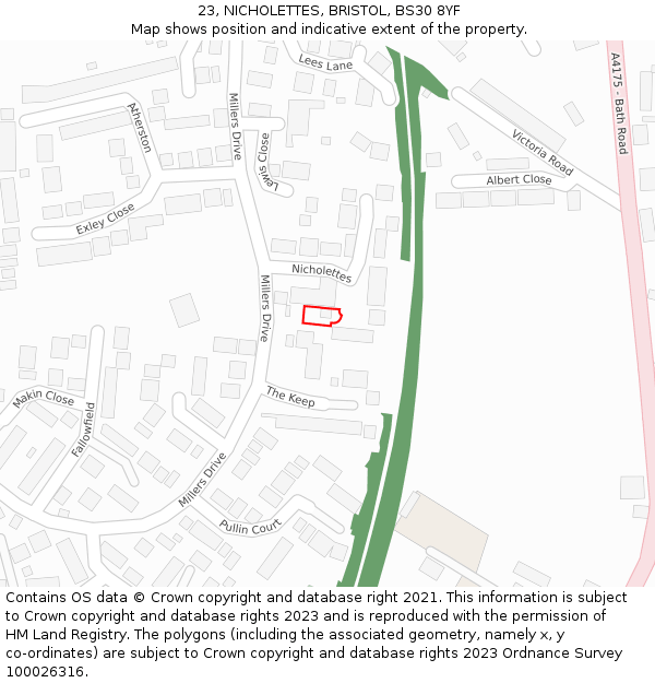 23, NICHOLETTES, BRISTOL, BS30 8YF: Location map and indicative extent of plot