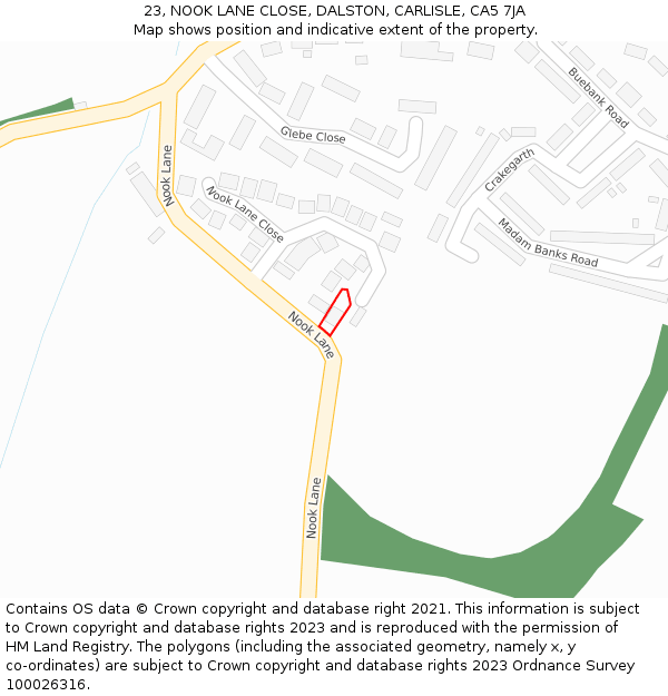 23, NOOK LANE CLOSE, DALSTON, CARLISLE, CA5 7JA: Location map and indicative extent of plot