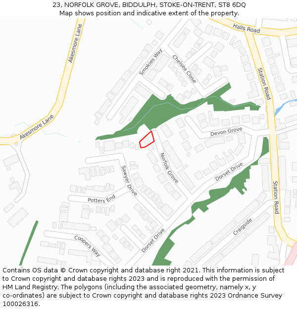 23, NORFOLK GROVE, BIDDULPH, STOKE-ON-TRENT, ST8 6DQ: Location map and indicative extent of plot