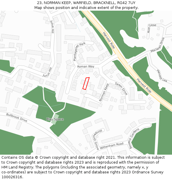 23, NORMAN KEEP, WARFIELD, BRACKNELL, RG42 7UY: Location map and indicative extent of plot
