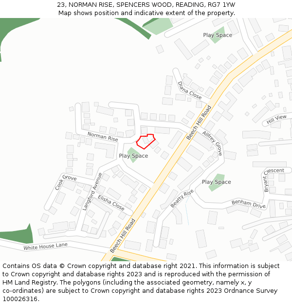 23, NORMAN RISE, SPENCERS WOOD, READING, RG7 1YW: Location map and indicative extent of plot