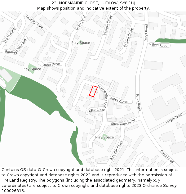23, NORMANDIE CLOSE, LUDLOW, SY8 1UJ: Location map and indicative extent of plot