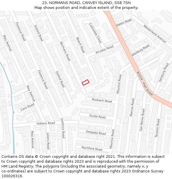 23, NORMANS ROAD, CANVEY ISLAND, SS8 7SN: Location map and indicative extent of plot