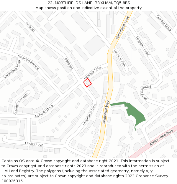 23, NORTHFIELDS LANE, BRIXHAM, TQ5 8RS: Location map and indicative extent of plot