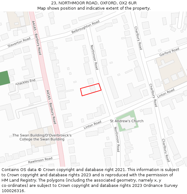 23, NORTHMOOR ROAD, OXFORD, OX2 6UR: Location map and indicative extent of plot