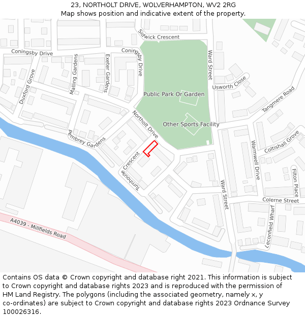 23, NORTHOLT DRIVE, WOLVERHAMPTON, WV2 2RG: Location map and indicative extent of plot