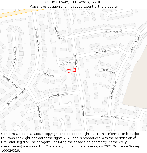 23, NORTHWAY, FLEETWOOD, FY7 8LE: Location map and indicative extent of plot