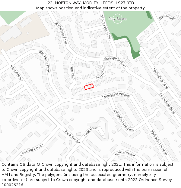 23, NORTON WAY, MORLEY, LEEDS, LS27 9TB: Location map and indicative extent of plot