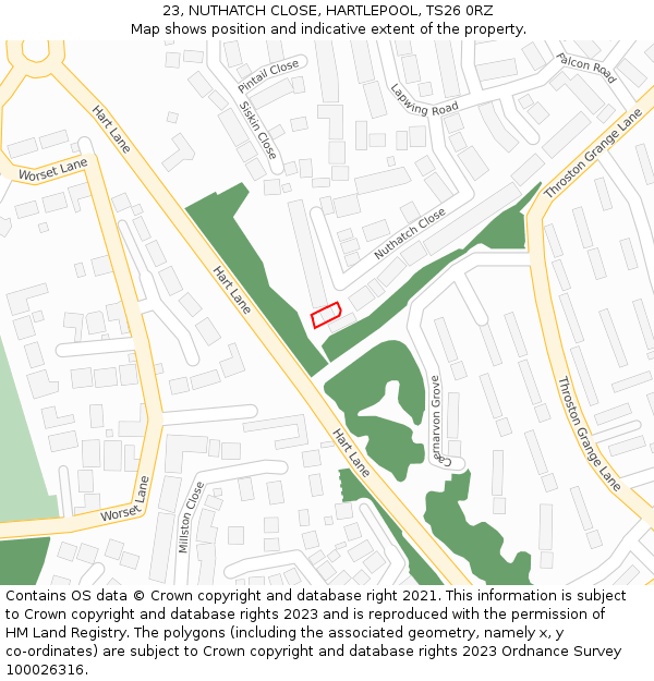 23, NUTHATCH CLOSE, HARTLEPOOL, TS26 0RZ: Location map and indicative extent of plot