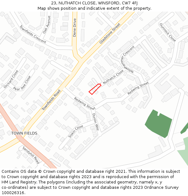 23, NUTHATCH CLOSE, WINSFORD, CW7 4FJ: Location map and indicative extent of plot