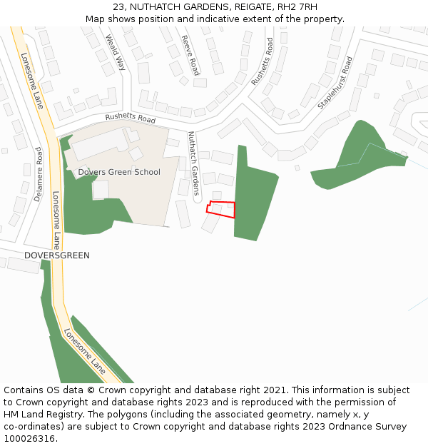23, NUTHATCH GARDENS, REIGATE, RH2 7RH: Location map and indicative extent of plot