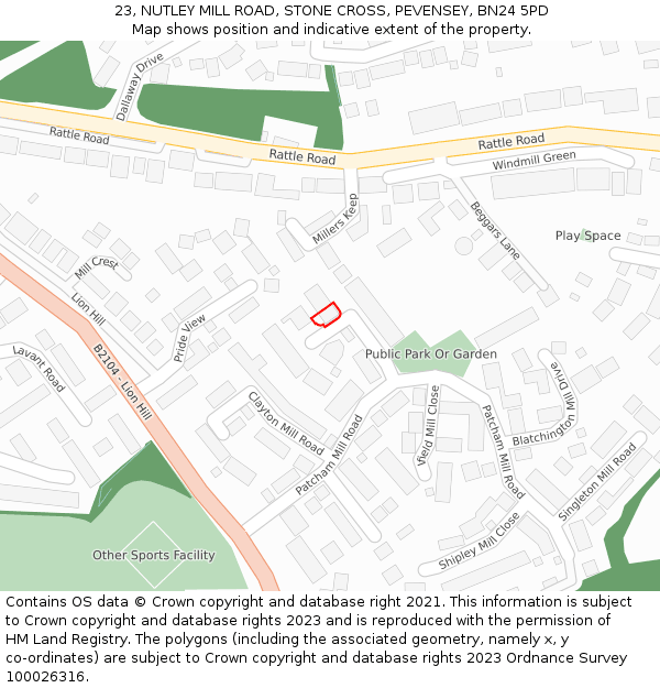 23, NUTLEY MILL ROAD, STONE CROSS, PEVENSEY, BN24 5PD: Location map and indicative extent of plot