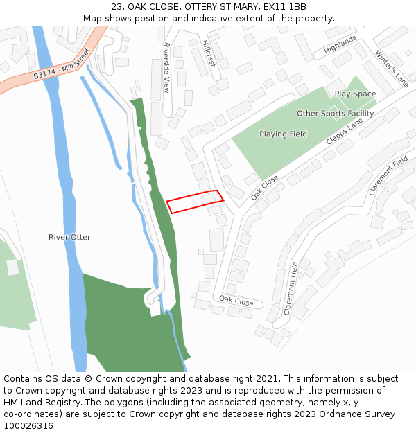 23, OAK CLOSE, OTTERY ST MARY, EX11 1BB: Location map and indicative extent of plot