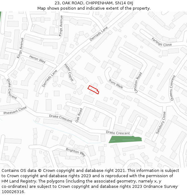 23, OAK ROAD, CHIPPENHAM, SN14 0XJ: Location map and indicative extent of plot