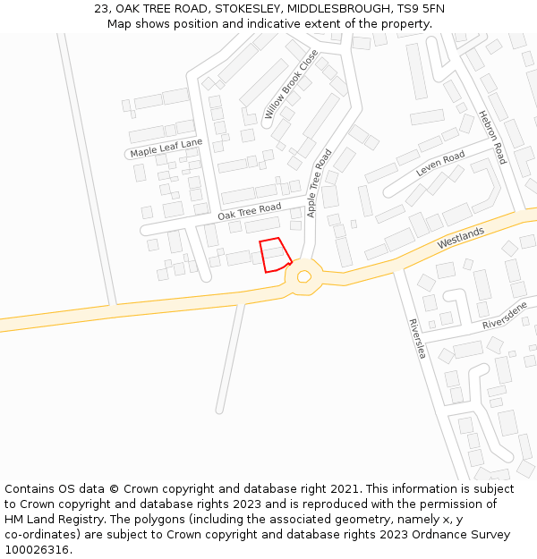 23, OAK TREE ROAD, STOKESLEY, MIDDLESBROUGH, TS9 5FN: Location map and indicative extent of plot