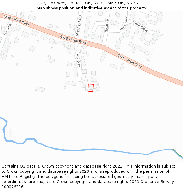 23, OAK WAY, HACKLETON, NORTHAMPTON, NN7 2EP: Location map and indicative extent of plot
