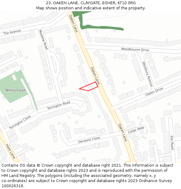 23, OAKEN LANE, CLAYGATE, ESHER, KT10 0RG: Location map and indicative extent of plot