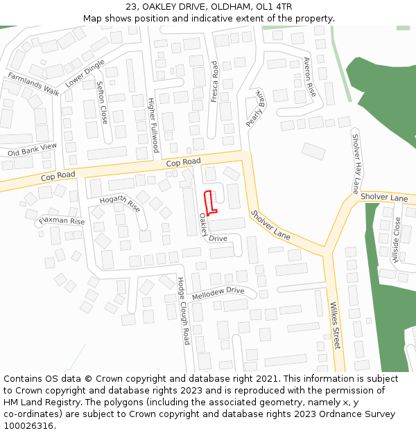 23, OAKLEY DRIVE, OLDHAM, OL1 4TR: Location map and indicative extent of plot