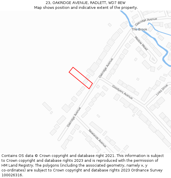 23, OAKRIDGE AVENUE, RADLETT, WD7 8EW: Location map and indicative extent of plot