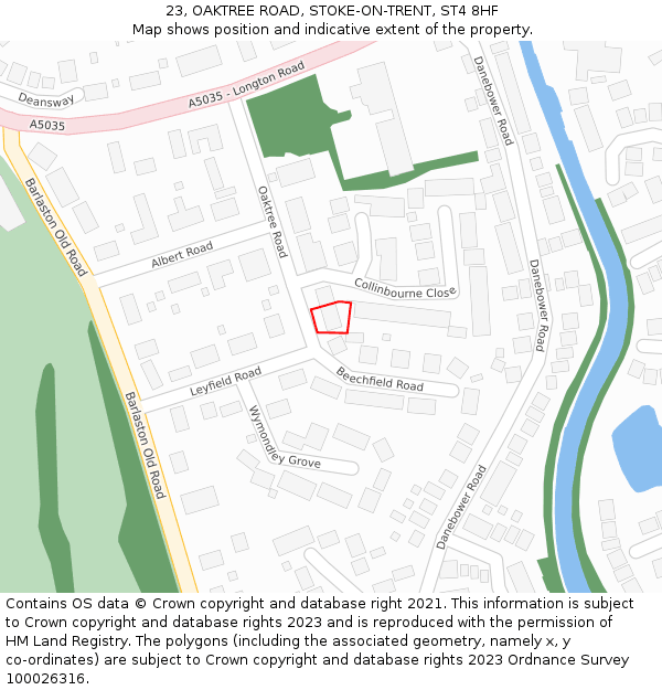 23, OAKTREE ROAD, STOKE-ON-TRENT, ST4 8HF: Location map and indicative extent of plot