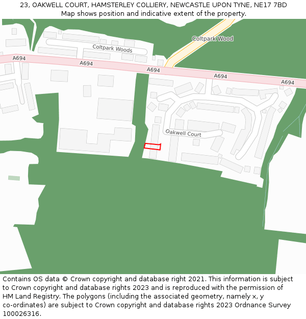 23, OAKWELL COURT, HAMSTERLEY COLLIERY, NEWCASTLE UPON TYNE, NE17 7BD: Location map and indicative extent of plot