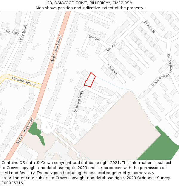 23, OAKWOOD DRIVE, BILLERICAY, CM12 0SA: Location map and indicative extent of plot