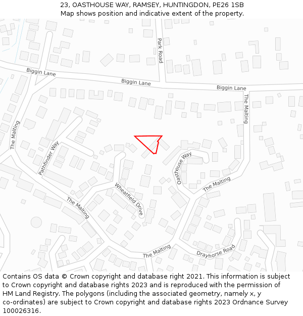 23, OASTHOUSE WAY, RAMSEY, HUNTINGDON, PE26 1SB: Location map and indicative extent of plot