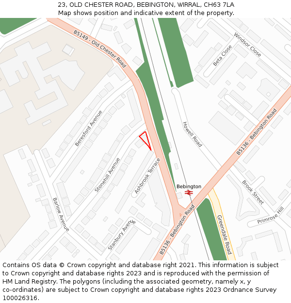 23, OLD CHESTER ROAD, BEBINGTON, WIRRAL, CH63 7LA: Location map and indicative extent of plot