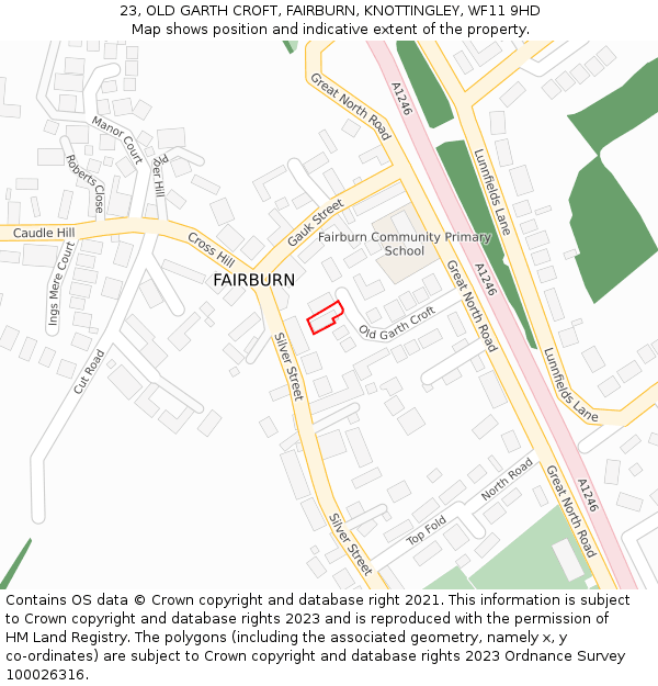 23, OLD GARTH CROFT, FAIRBURN, KNOTTINGLEY, WF11 9HD: Location map and indicative extent of plot