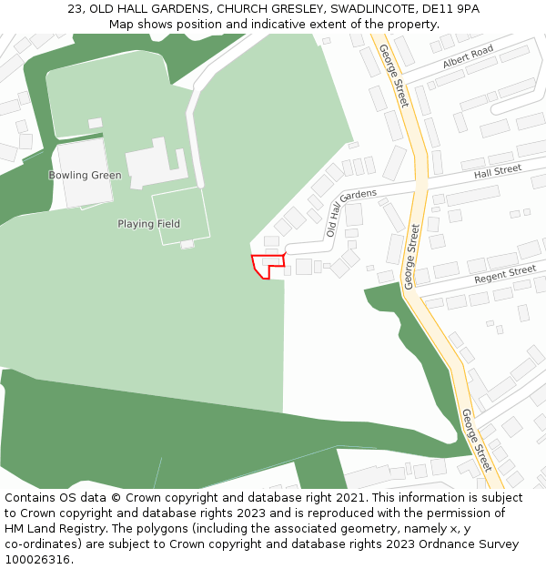 23, OLD HALL GARDENS, CHURCH GRESLEY, SWADLINCOTE, DE11 9PA: Location map and indicative extent of plot