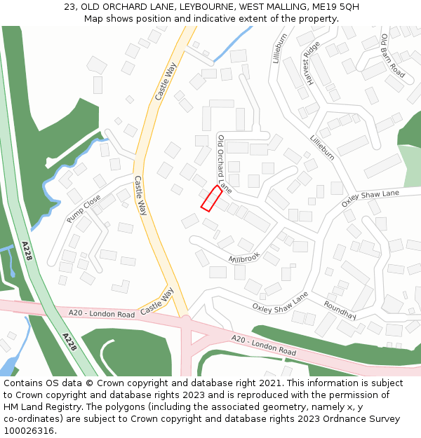 23, OLD ORCHARD LANE, LEYBOURNE, WEST MALLING, ME19 5QH: Location map and indicative extent of plot