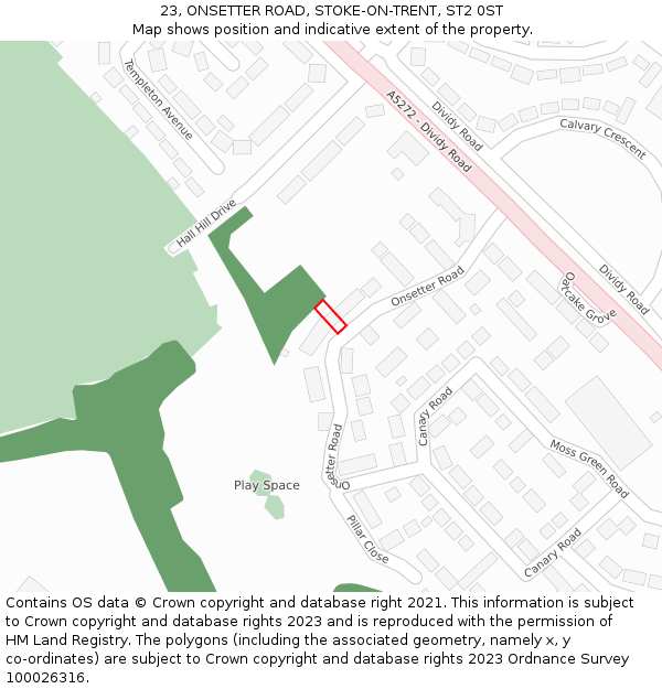 23, ONSETTER ROAD, STOKE-ON-TRENT, ST2 0ST: Location map and indicative extent of plot