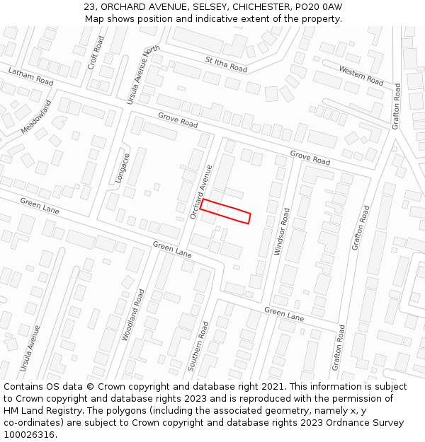 23, ORCHARD AVENUE, SELSEY, CHICHESTER, PO20 0AW: Location map and indicative extent of plot