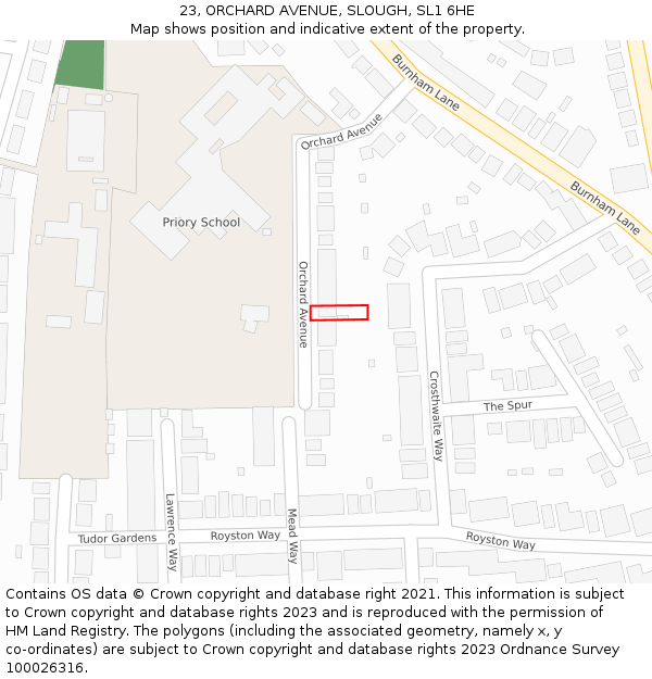 23, ORCHARD AVENUE, SLOUGH, SL1 6HE: Location map and indicative extent of plot