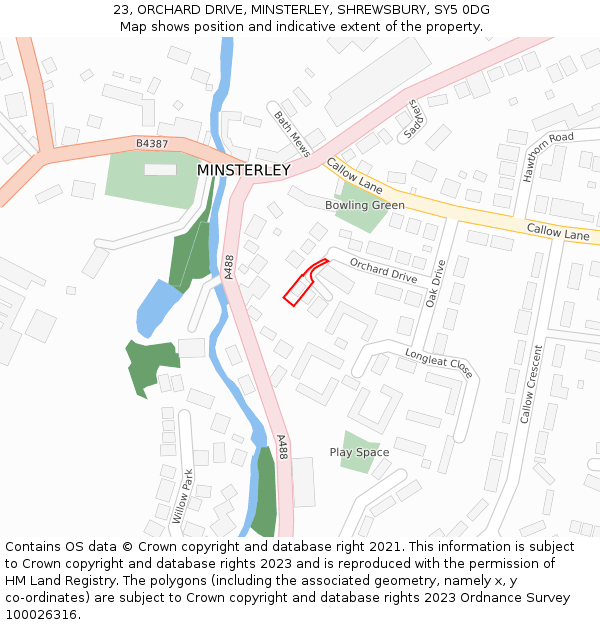 23, ORCHARD DRIVE, MINSTERLEY, SHREWSBURY, SY5 0DG: Location map and indicative extent of plot