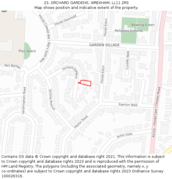 23, ORCHARD GARDENS, WREXHAM, LL11 2RS: Location map and indicative extent of plot